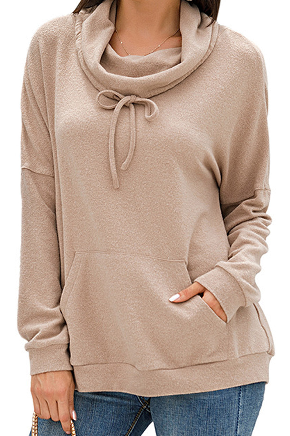 Women Modern Drawstring Closure Solid Pattern Long Sleeve Kangaroo Pocket Winter Sweatshirt
