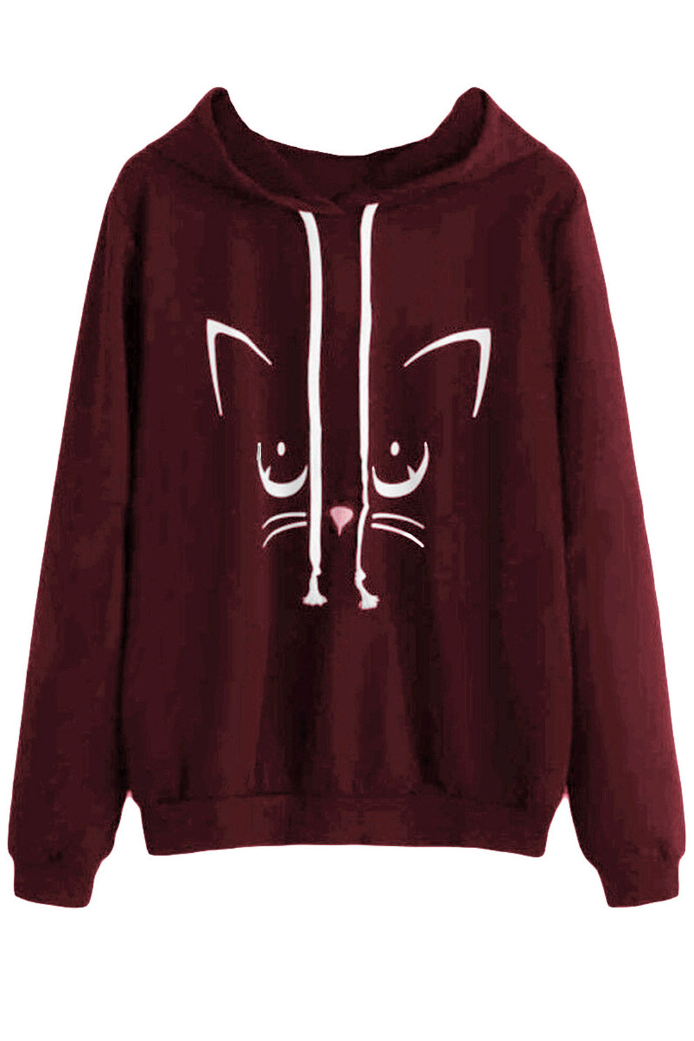 Women Cute Drawstring Closure Printed Pattern Long Sleeve Ribbed Hem Winter Sweatshirt