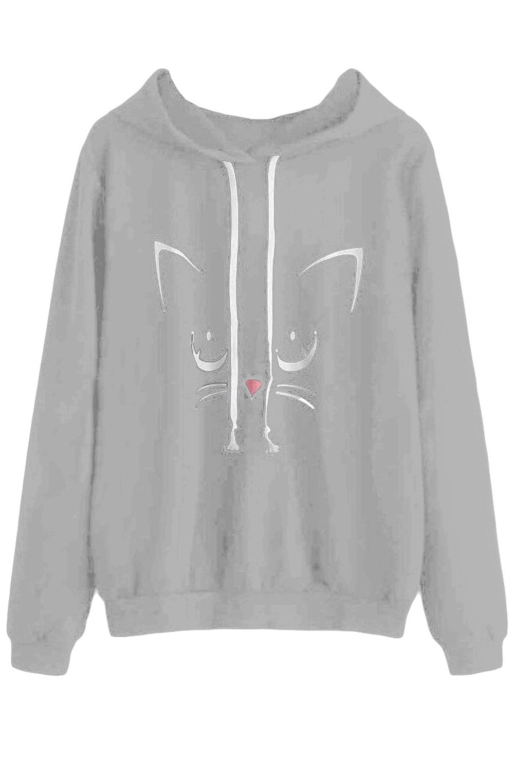 Women Cute Drawstring Closure Printed Pattern Long Sleeve Ribbed Hem Winter Sweatshirt