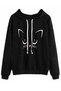 Women Cute Drawstring Closure Printed Pattern Long Sleeve Ribbed Hem Winter Sweatshirt