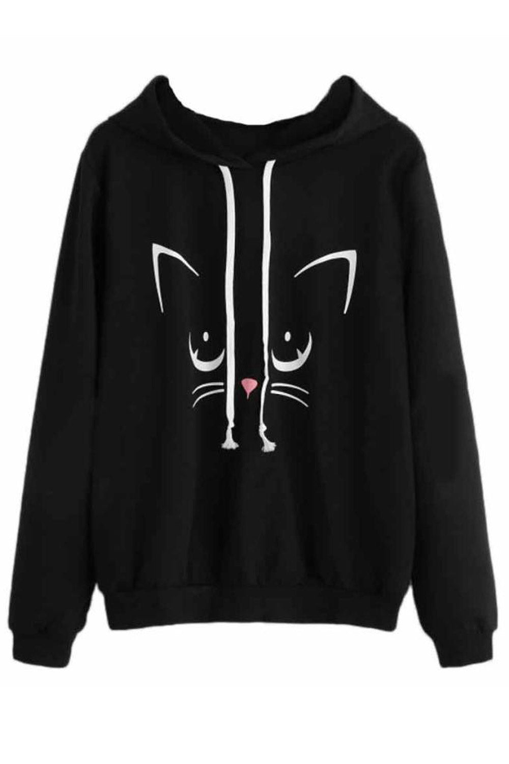Women Cute Drawstring Closure Printed Pattern Long Sleeve Ribbed Hem Winter Sweatshirt