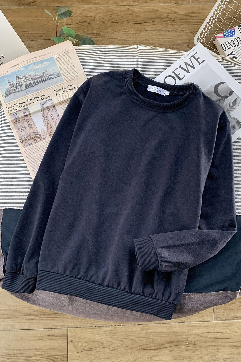 Women Comfartbale Round Neck Ribbed Hem Solid Color Autumn Sweatshirt