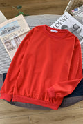 Women Comfartbale Round Neck Ribbed Hem Solid Color Autumn Sweatshirt