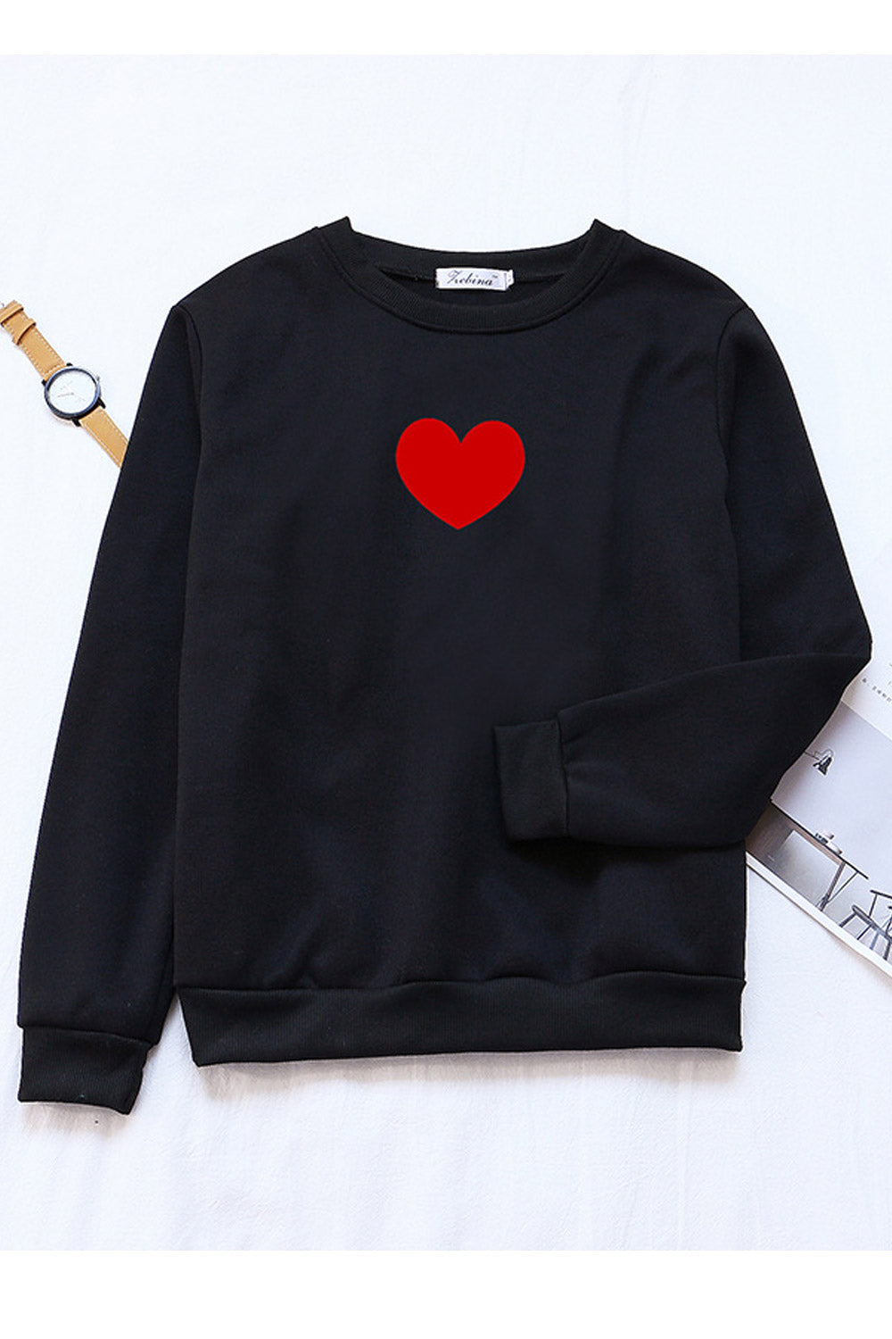 Women Stylish Printed Pattern Long Sleeve Pullover Ribbed Hem Winter Sweatshirt
