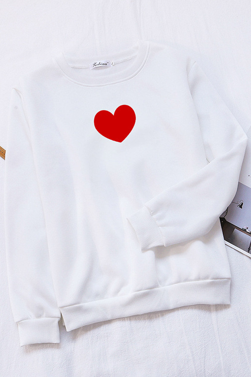 Women Stylish Printed Pattern Long Sleeve Pullover Ribbed Hem Winter Sweatshirt