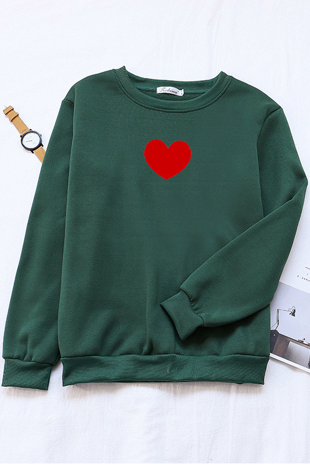 Women Stylish Printed Pattern Long Sleeve Pullover Ribbed Hem Winter Sweatshirt