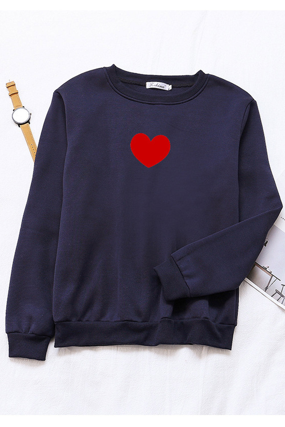 Women Stylish Printed Pattern Long Sleeve Pullover Ribbed Hem Winter Sweatshirt