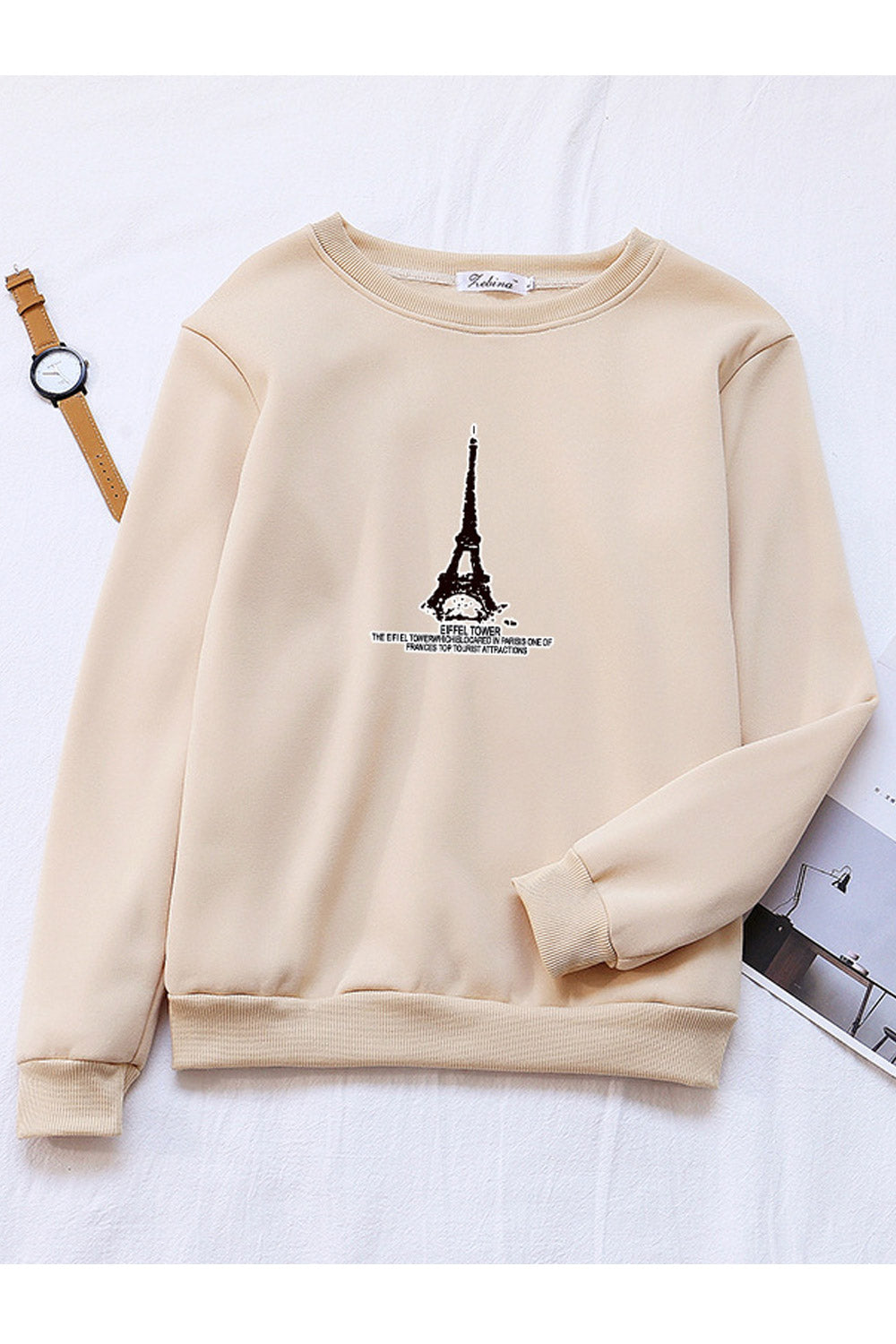 Women Awesome Round Neck Ribbed Hem Printed Pattern Winter Sweatshirt