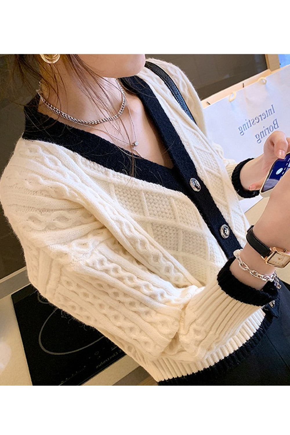 Women Knitted Long Sleeve Classy Solid Colored Winter Fashion Button Closure Cardigan
