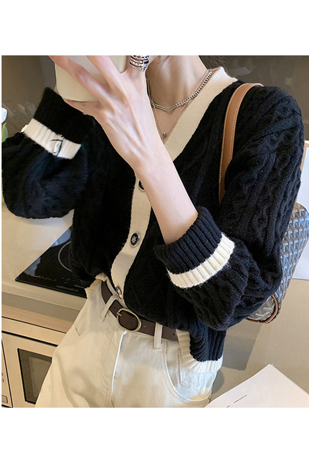 Women Knitted Long Sleeve Classy Solid Colored Winter Fashion Button Closure Cardigan