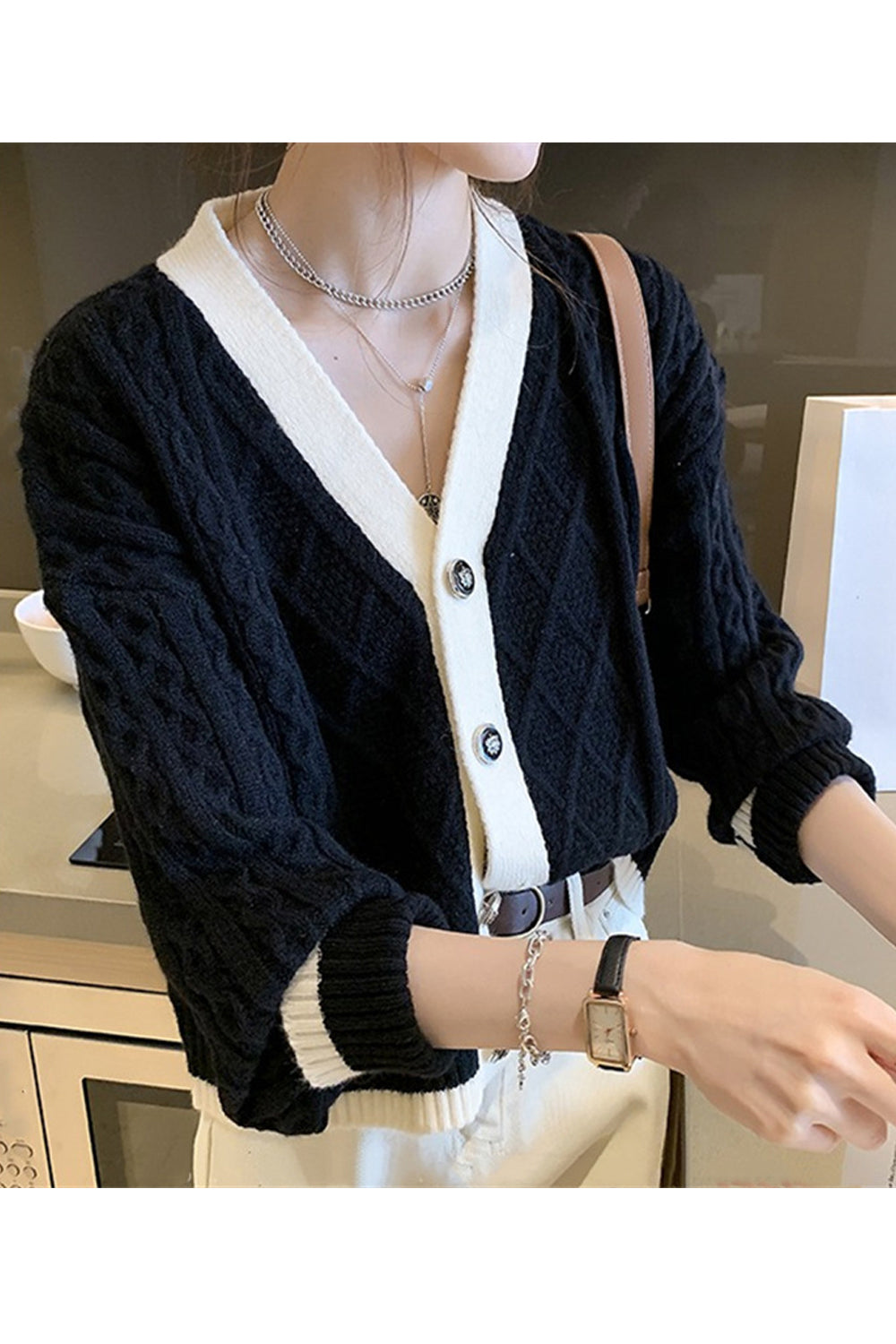 Women Knitted Long Sleeve Classy Solid Colored Winter Fashion Button Closure Cardigan