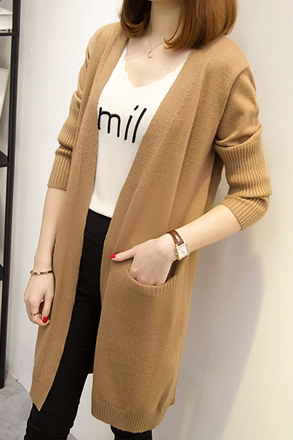 Women Restful & Warm Long Sleeve Superb Solid Colored Winter Fashion Front Open Cardigan