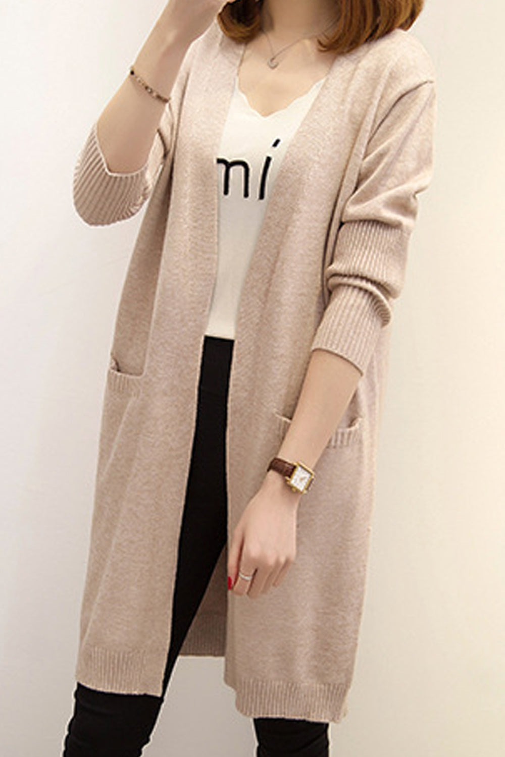 Women Restful & Warm Long Sleeve Superb Solid Colored Winter Fashion Front Open Cardigan