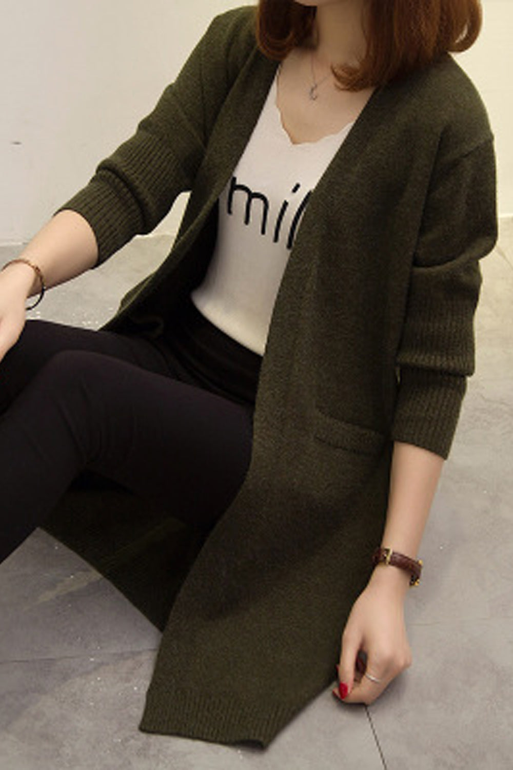Women Restful & Warm Long Sleeve Superb Solid Colored Winter Fashion Front Open Cardigan