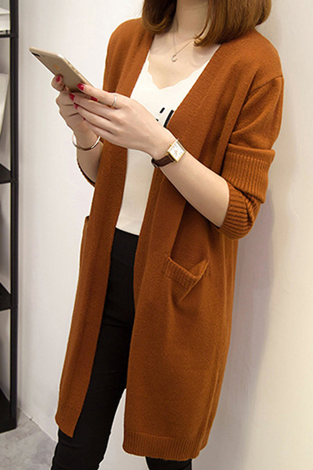 Women Restful & Warm Long Sleeve Superb Solid Colored Winter Fashion Front Open Cardigan
