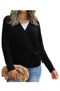 Women Knitted Long Sleeve Easy V-Neck Front Knotted Styled Superb Solid Colored Winter Cardigan
