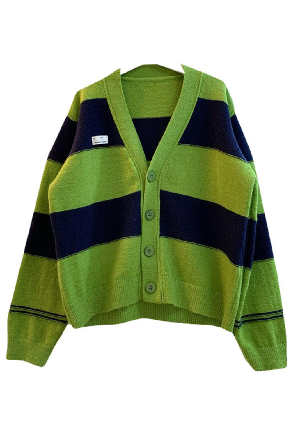 Women Loose Styled Trendy Striped Pattern Warm Long Sleeve Easy Button Closure Winter Cardigan