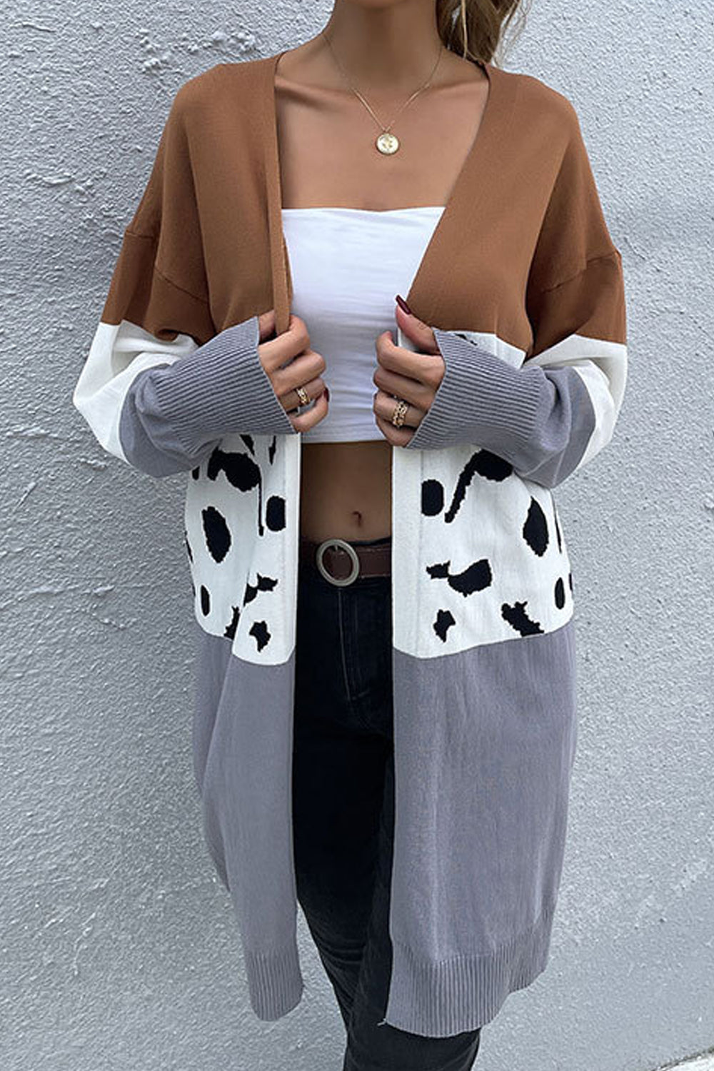 Women Beautiful Leopard Pattern Winter Mid-Length Long Sleeve Easy Front Open Warm Cardigan