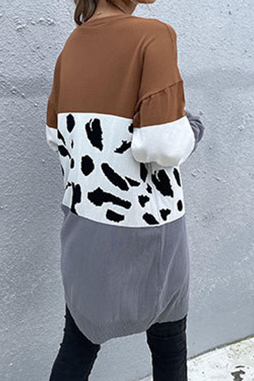 Women Beautiful Leopard Pattern Winter Mid-Length Long Sleeve Easy Front Open Warm Cardigan