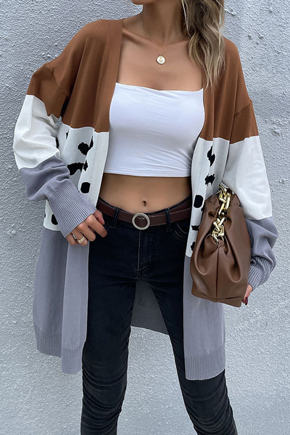 Women Beautiful Leopard Pattern Winter Mid-Length Long Sleeve Easy Front Open Warm Cardigan