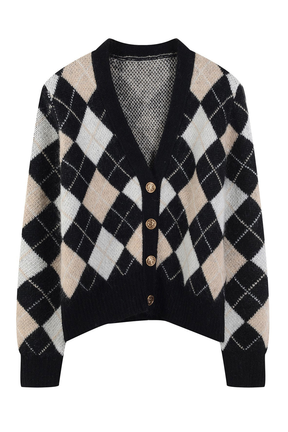 Women Beautiful Diamond Pattern Button Closure Styled Warm Long Sleeve Winter Cardigan