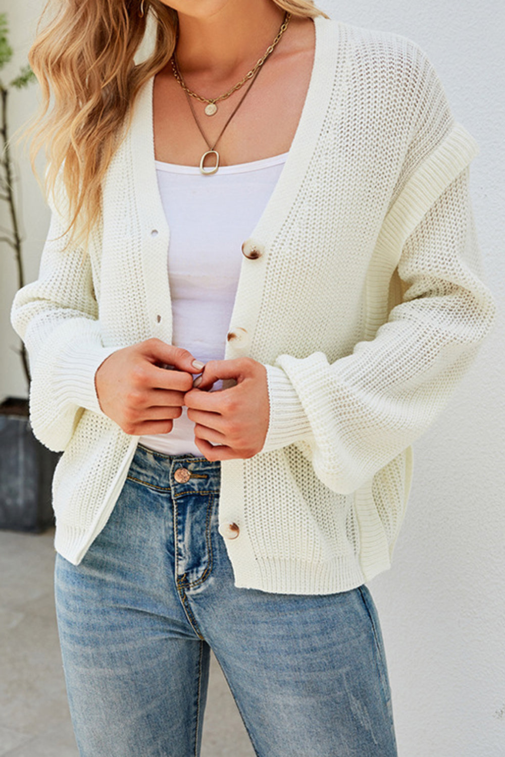 Women Winter Fashion Deep V-Neck Comfortable Long Sleeve Button Closure Durable Cardigan