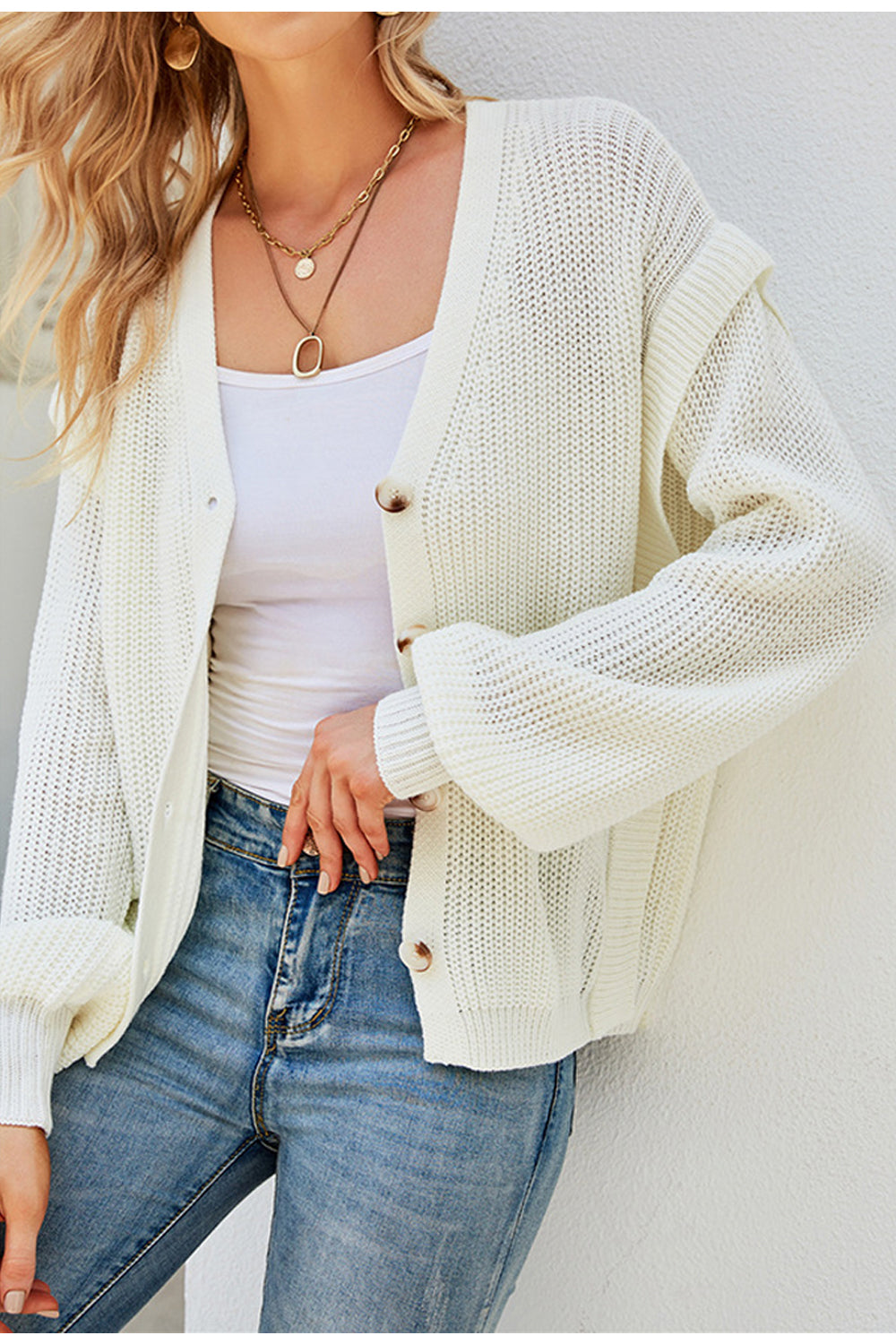Women Winter Fashion Deep V-Neck Comfortable Long Sleeve Button Closure Durable Cardigan