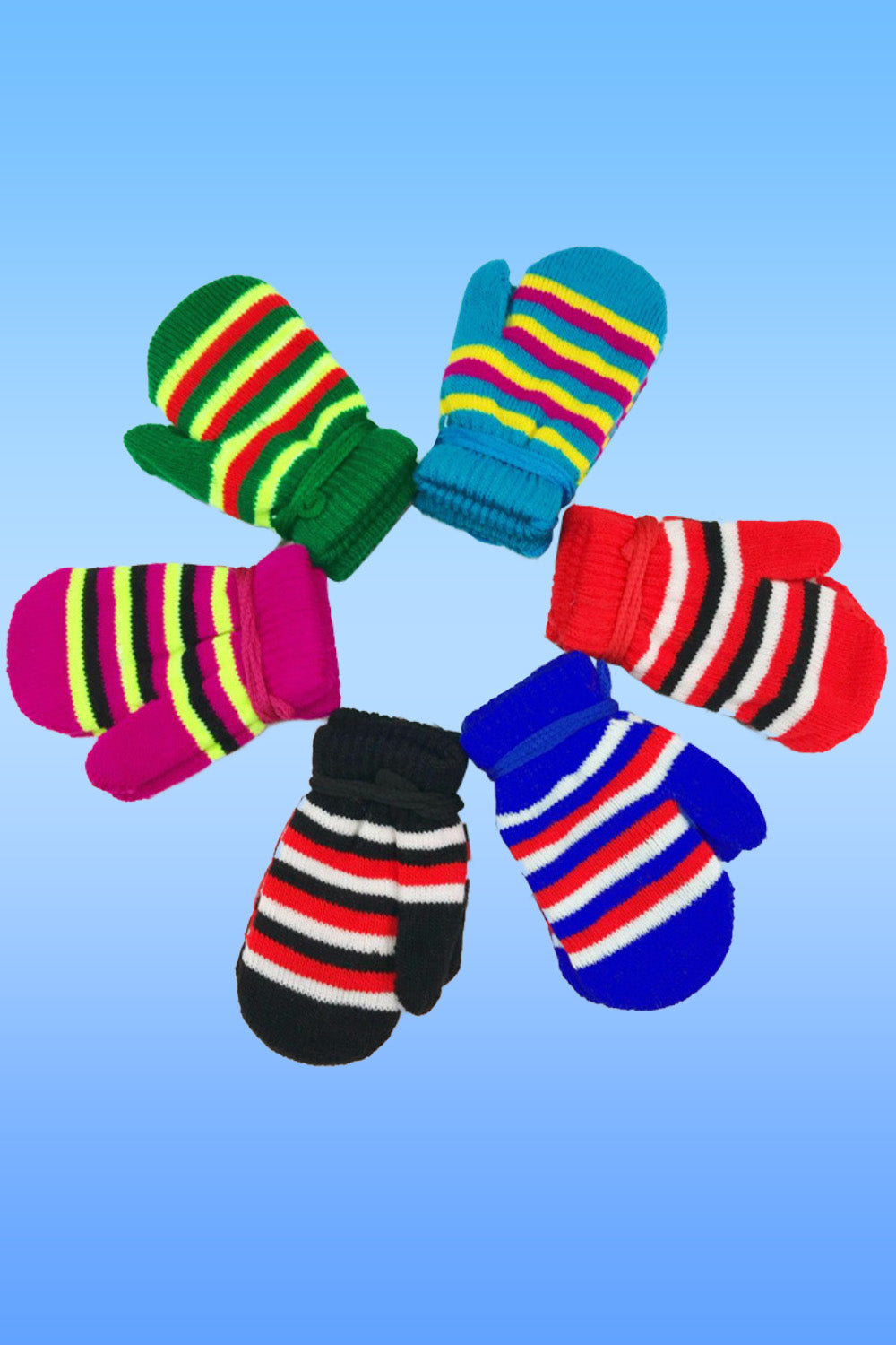 Pack of 3 - Kids Girls Knitted Warm Lovely Colorful Striped Pattern Ski Gloves - Any 3 Available Colors