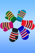 Pack of 3 - Kids Girls Knitted Warm Lovely Colorful Striped Pattern Ski Gloves - Any 3 Available Colors