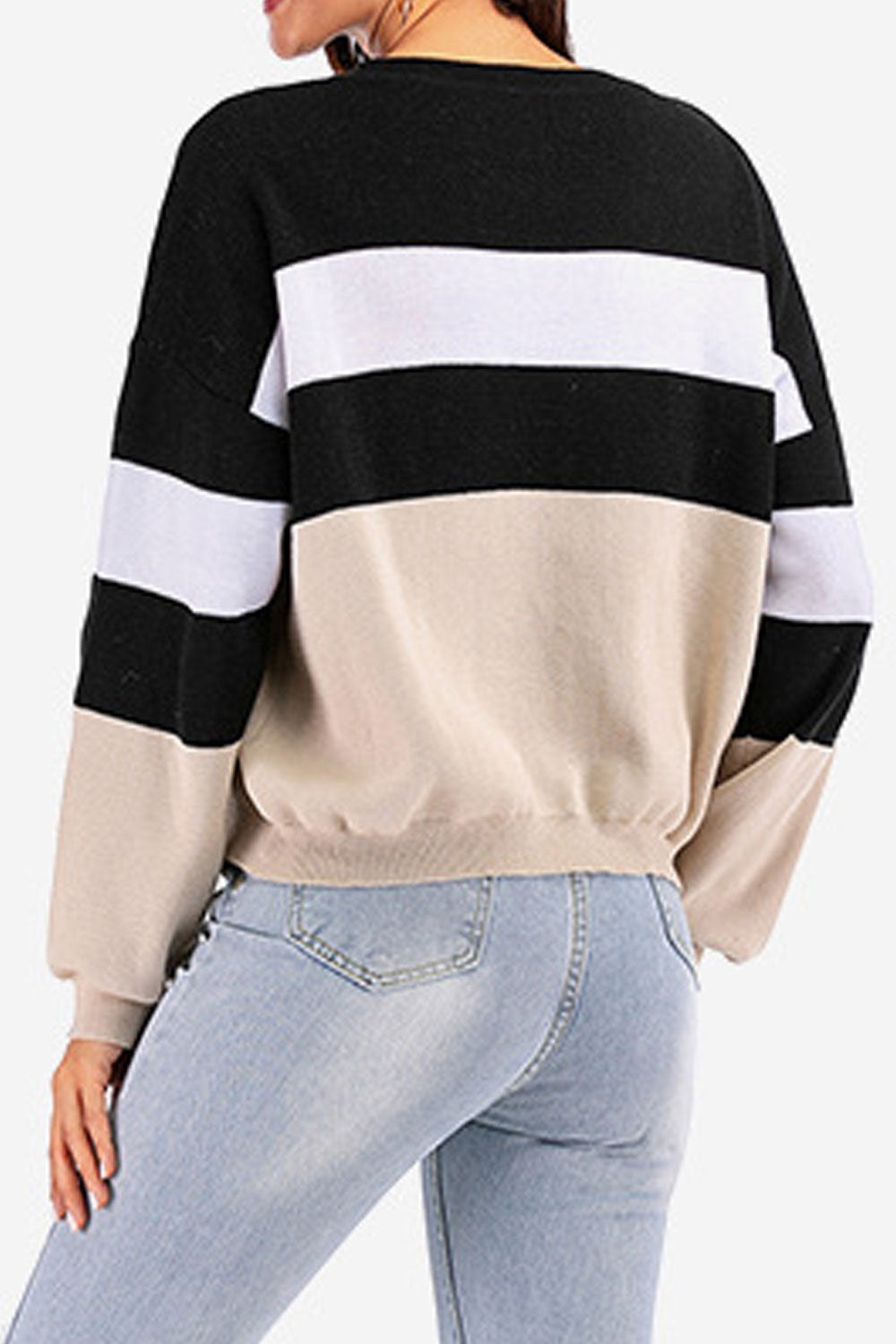 Women Lovely Striped Pattern Restful & Warm Long Sleeve Easy Round Neck Winter Sweater