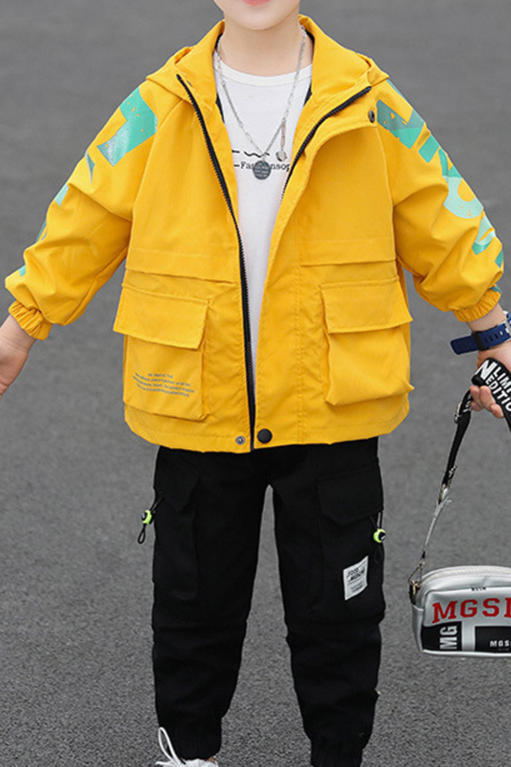 Kids Boys Excellent Flap Pockets Hooded Neck Zip Closure Windbreaker Winter Jacket