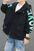 Kids Boys Excellent Flap Pockets Hooded Neck Zip Closure Windbreaker Winter Jacket