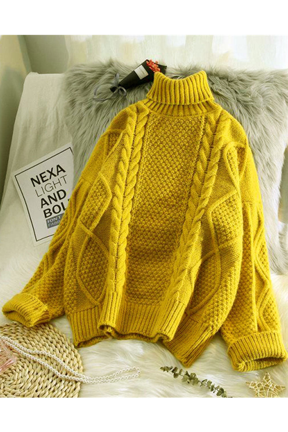 Women Thick High Neck Fabulous Solid Colored Loose Long Sleeve Winter Pullover Knitted Sweater