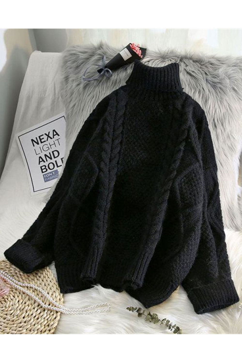 Women Thick High Neck Fabulous Solid Colored Loose Long Sleeve Winter Pullover Knitted Sweater