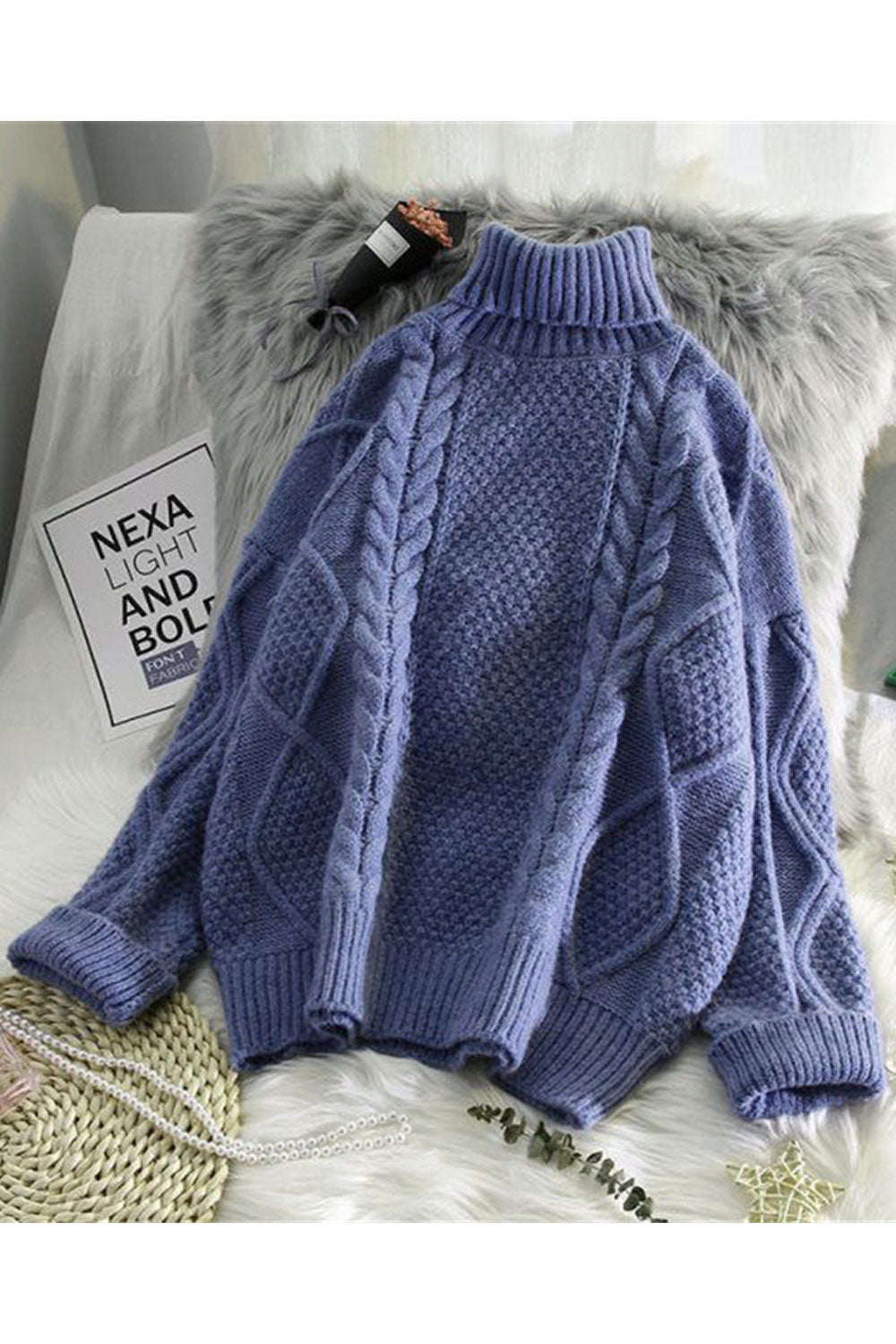 Women Thick High Neck Fabulous Solid Colored Loose Long Sleeve Winter Pullover Knitted Sweater