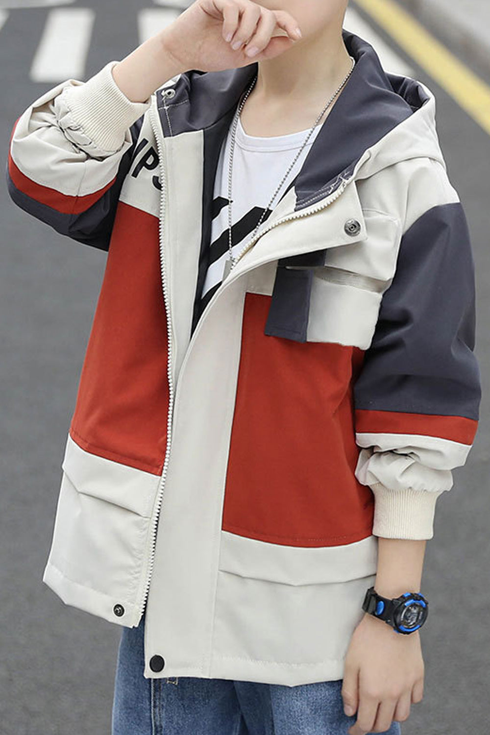 Kids Boys Lightweight Long Sleeved Easy Hooded Neck Superb Solid Colored Zipper Closure Jacket