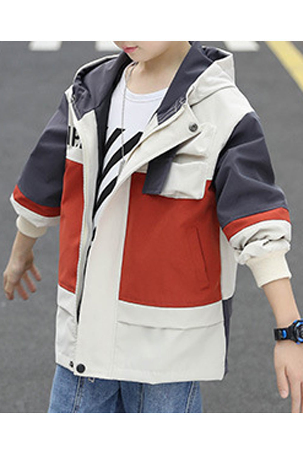 Kids Boys Lightweight Long Sleeved Easy Hooded Neck Superb Solid Colored Zipper Closure Jacket