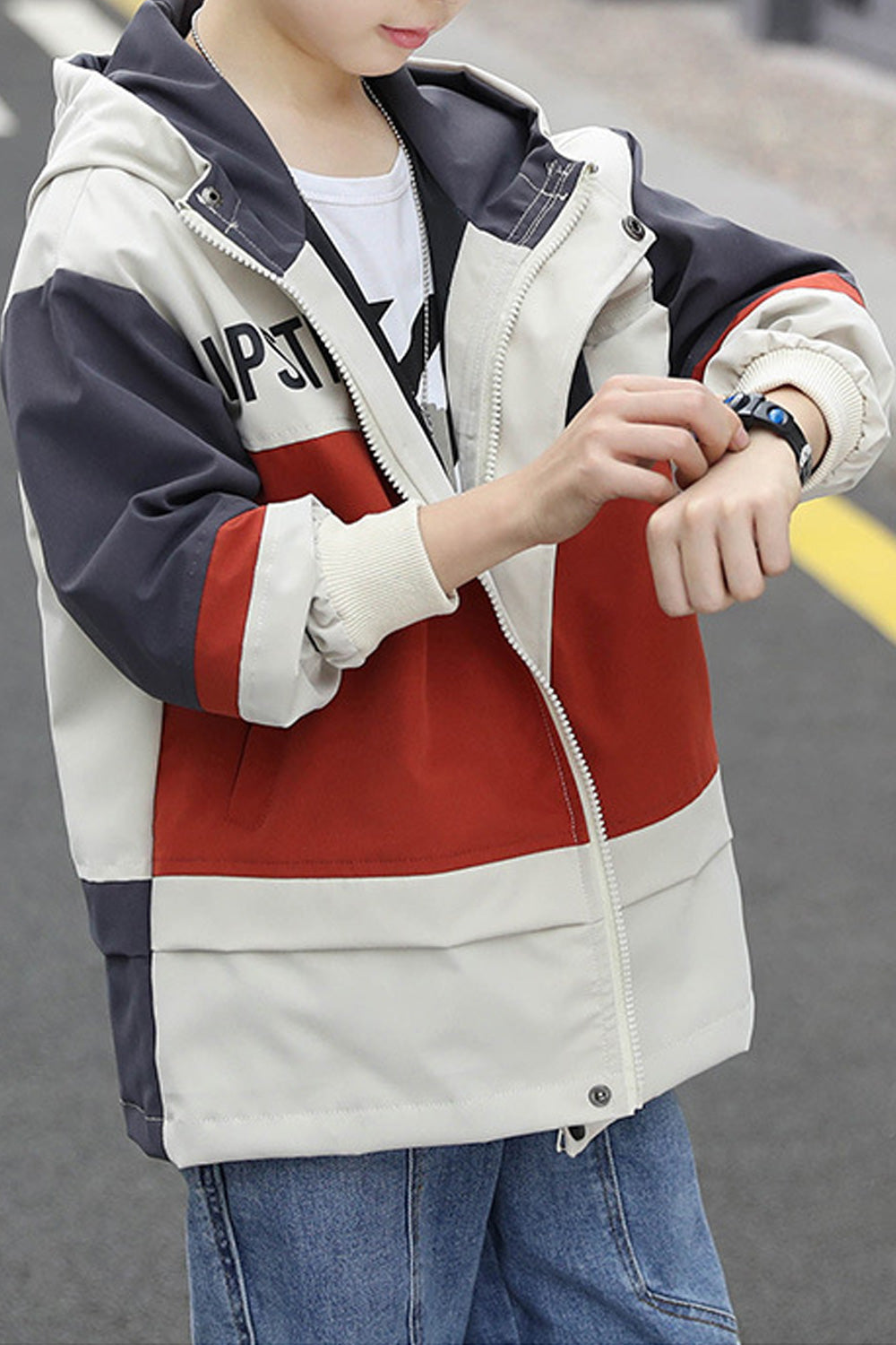 Kids Boys Lightweight Long Sleeved Easy Hooded Neck Superb Solid Colored Zipper Closure Jacket