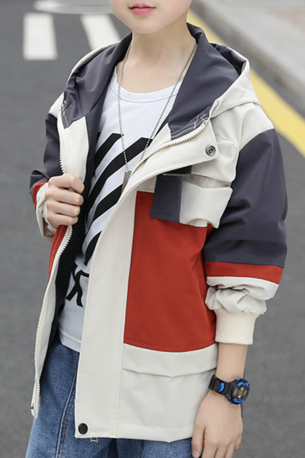 Kids Boys Lightweight Long Sleeved Easy Hooded Neck Superb Solid Colored Zipper Closure Jacket