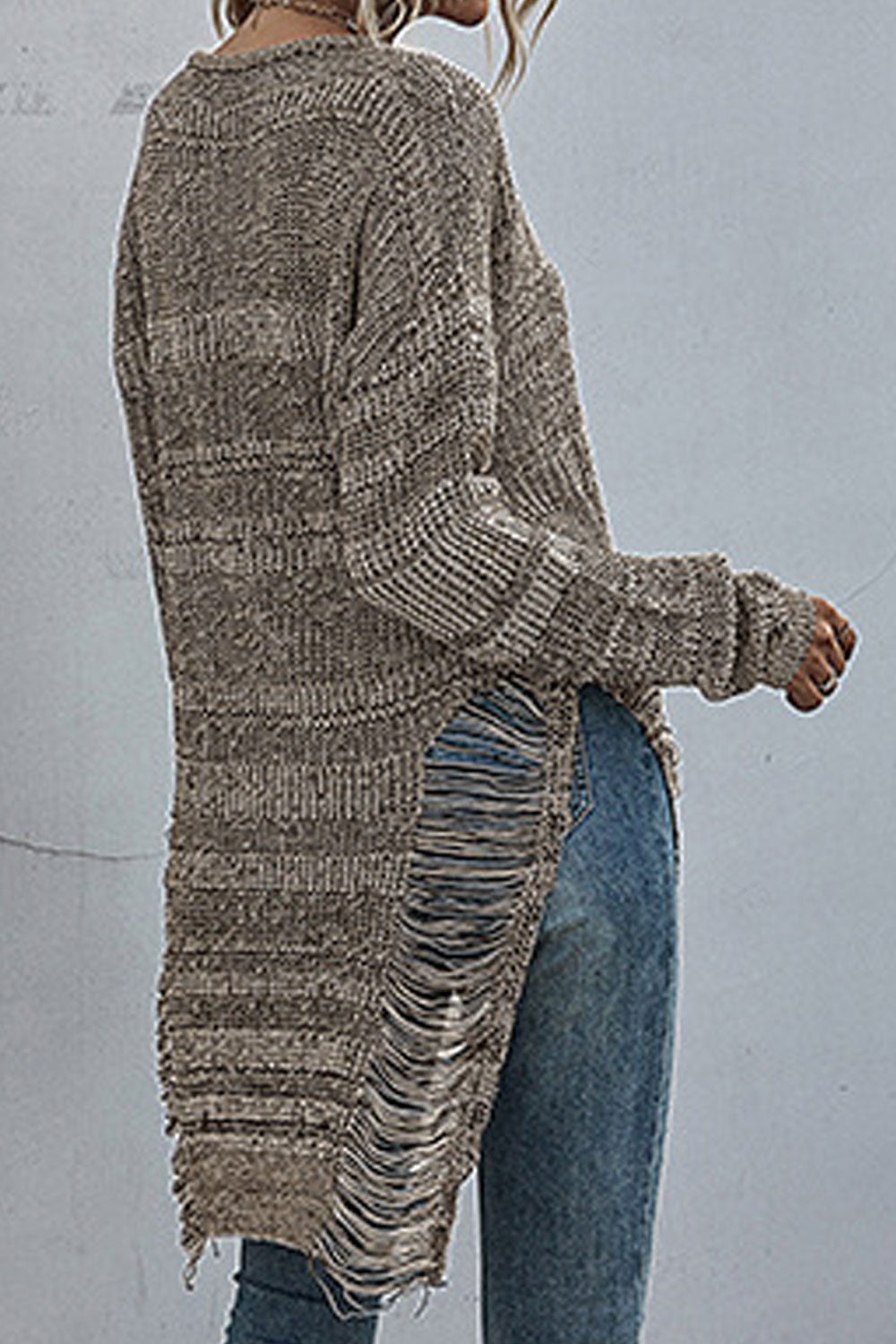 Women Awesome Solid Colored Easy Round Neck Ribbed Styled Mid-Length Long Sleeve Winter Casual Sweater