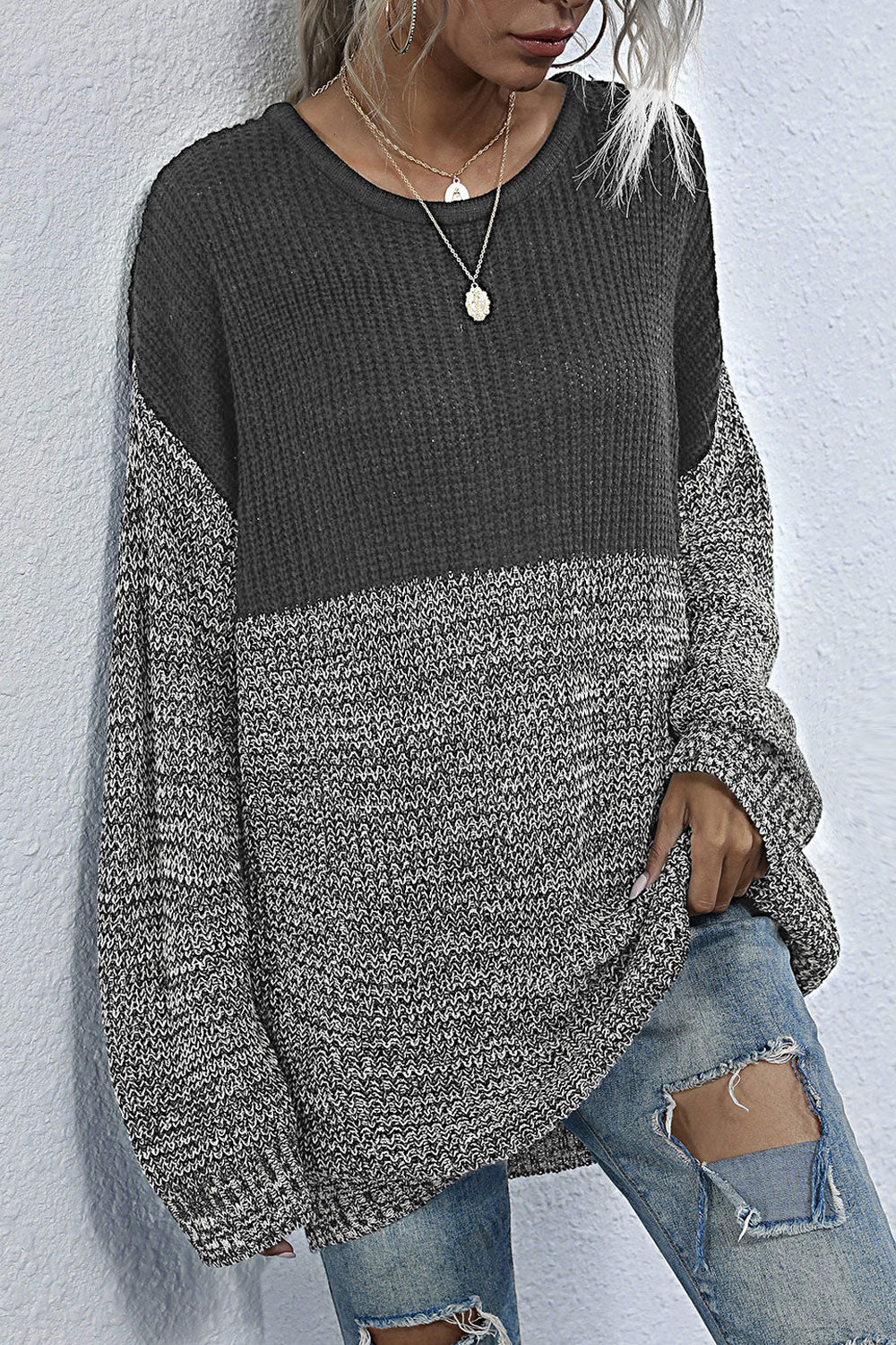Women Loose Styled Warm Long Sleeve Classy Solid Colored Winter Pullover Mid-Length Sweater