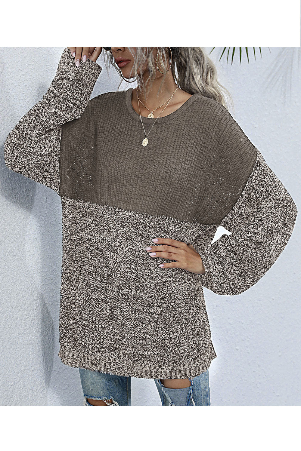 Women Loose Styled Warm Long Sleeve Classy Solid Colored Winter Pullover Mid-Length Sweater