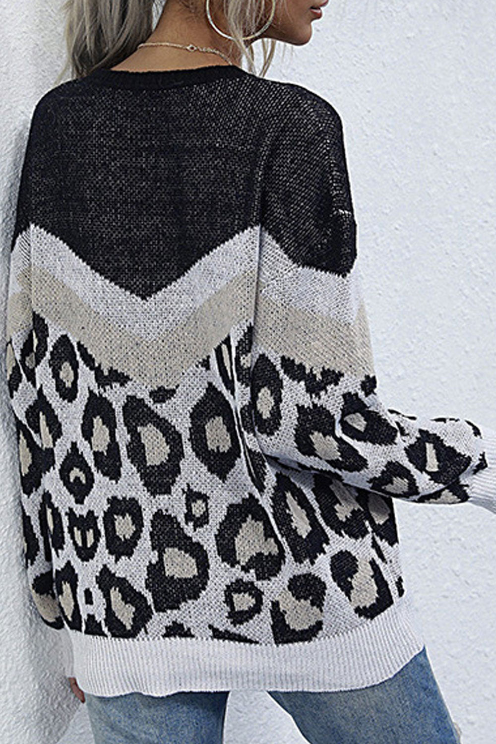 Women Fantastic Leopard Pattern Loose Fashion Long Sleeve Restful Round Neck Pullover Sweater