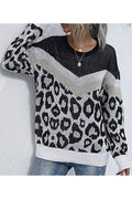 Women Fantastic Leopard Pattern Loose Fashion Long Sleeve Restful Round Neck Pullover Sweater