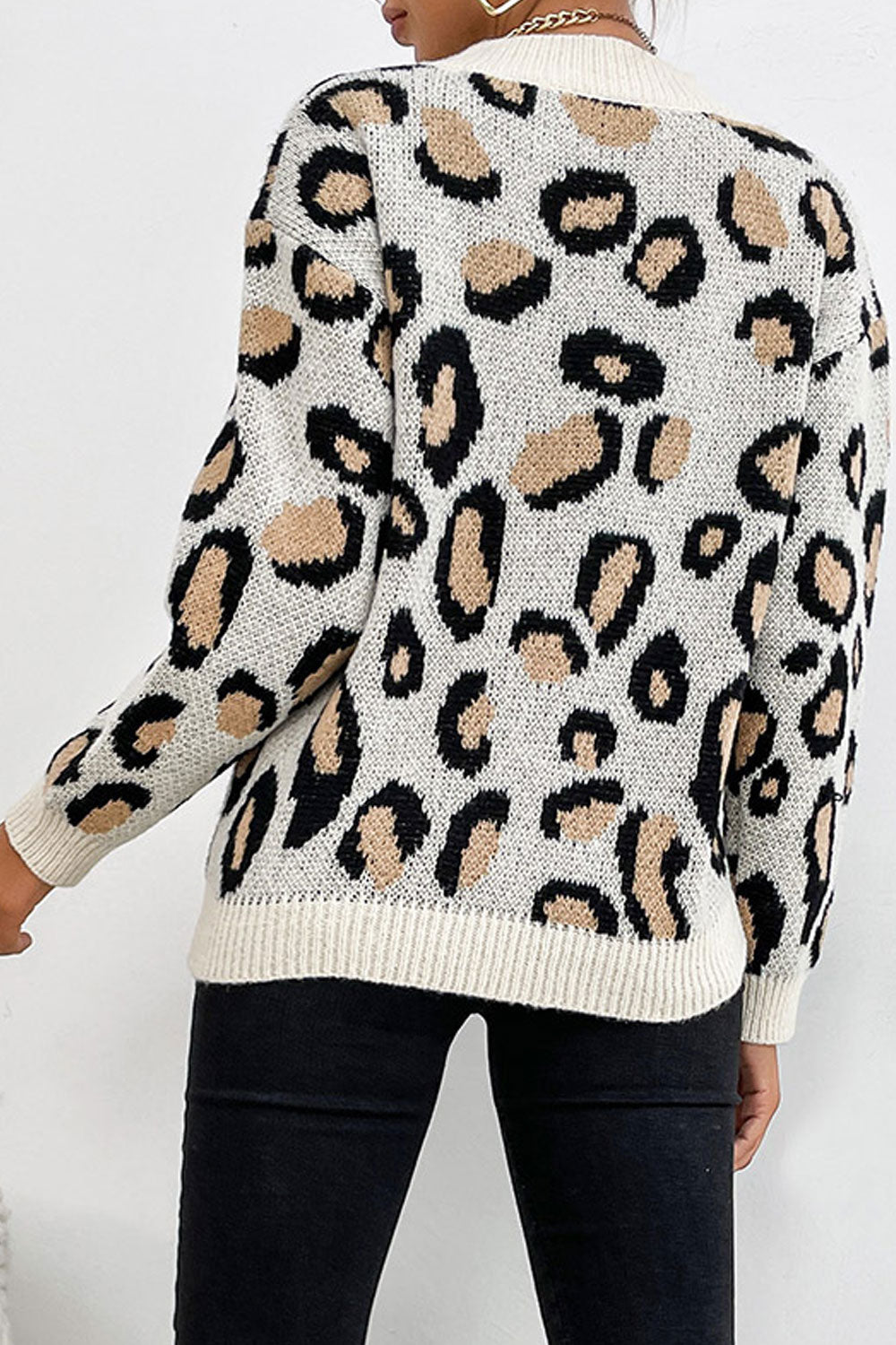 Women Outstanding Printed Pattern Easy V-Neck Thick Long Sleeve Winter Pullover Sweater