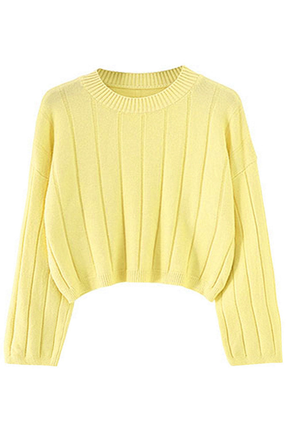 Women Pretty Solid Colored Round Neck Knitted Long Sleeve Pullover Winter Short Fashion Sweater