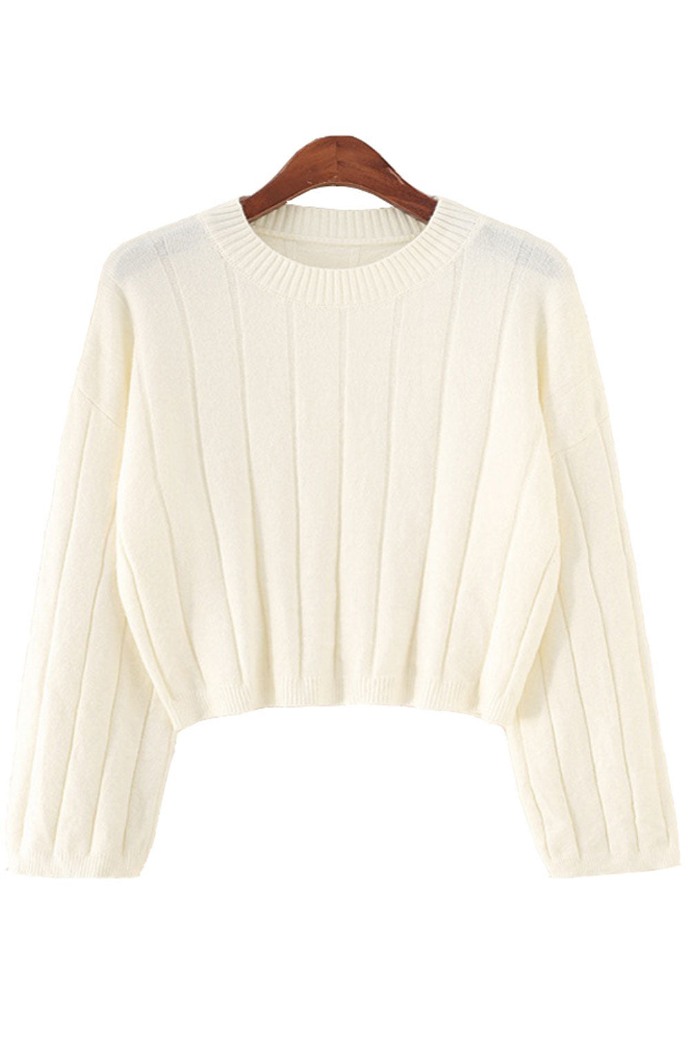 Women Pretty Solid Colored Round Neck Knitted Long Sleeve Pullover Winter Short Fashion Sweater