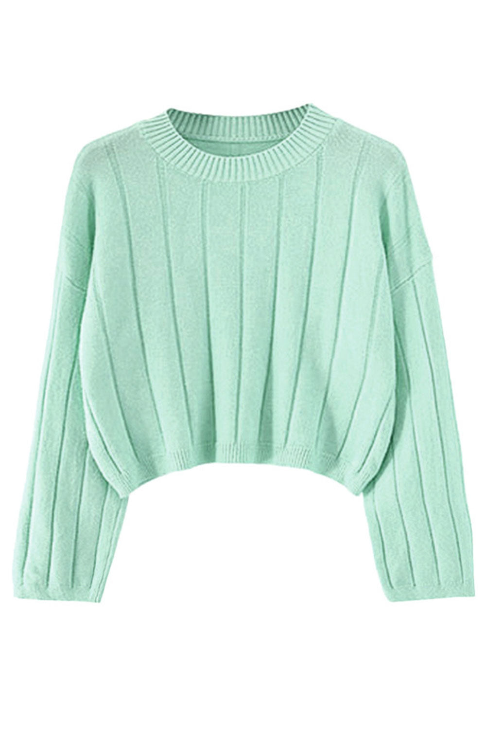 Women Pretty Solid Colored Round Neck Knitted Long Sleeve Pullover Winter Short Fashion Sweater