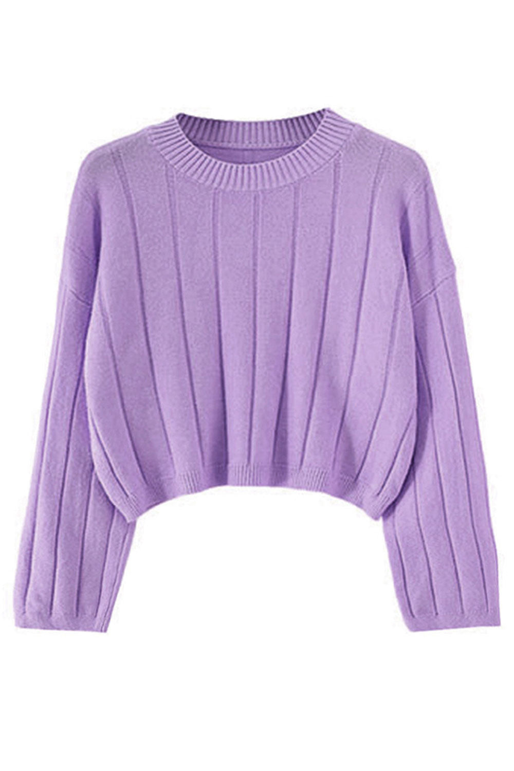 Women Pretty Solid Colored Round Neck Knitted Long Sleeve Pullover Winter Short Fashion Sweater