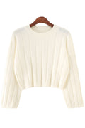 Women Pretty Solid Colored Round Neck Knitted Long Sleeve Pullover Winter Short Fashion Sweater